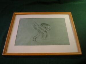 Original Charcoal / black and white pastel nude study on green paper