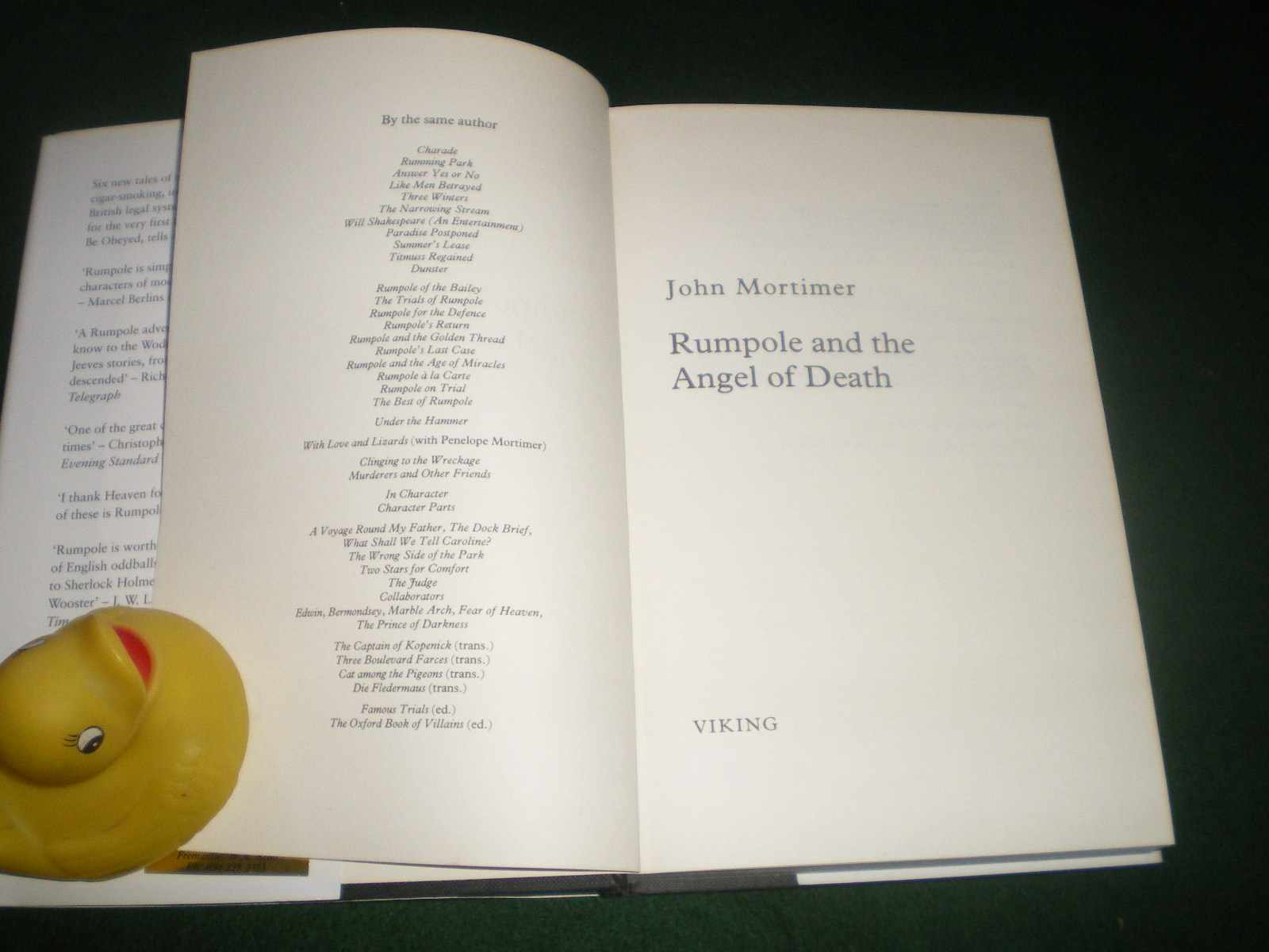 John Mortimer First Edition Hardbacks: Murderers And Other Friends: Another Part Of Life (Autobiography, 1994); Rumpole And The Angel Of Death (1995); Rumpole Rests His Case (2001). Viking Press. - Image 5