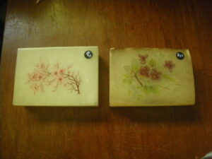 Pair of antique hand carved and decorated alabaster Trinket Boxes Italian